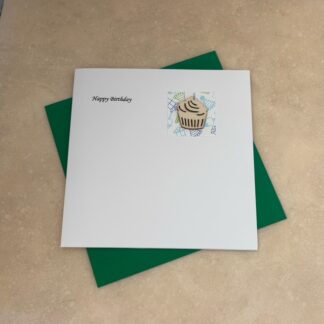Hand made card with a wooden cupcake